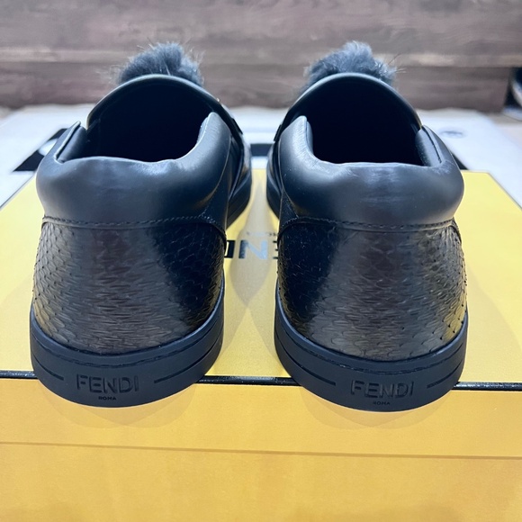 Fendi Bag Bug With 100% Real Nutria Silver Fox Fur Slip-On Leather Shoes main image 5